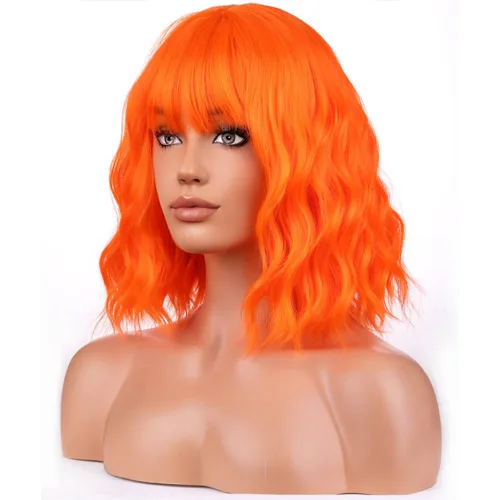 Miniatura 8 de BERON Pelucas cortas verdes para mujer, peluca rizada ondulada con flequillo para niñas, pelucas de cabello de color verde aguacate, peluca