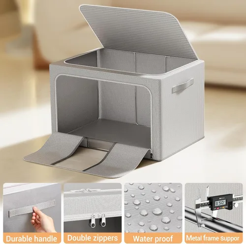 Miniatura 5 de Contenedores de almacenamiento de ropa con marco de metal, caja de almacenamiento plegable, organizadores de ropa, contenedores de almacenamiento