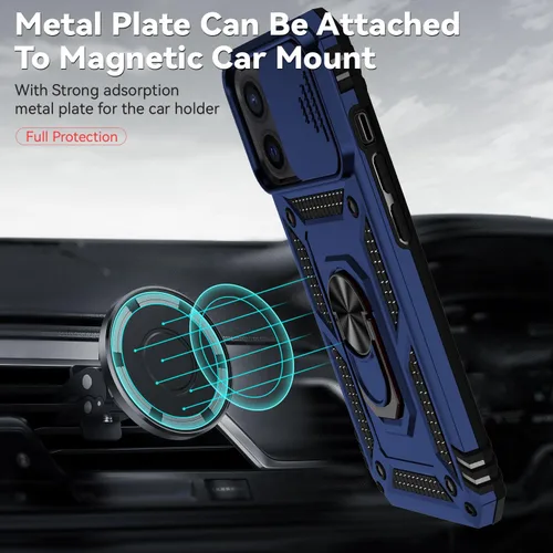 Miniatura 3 de Funda para iPhone 12, con protector de pantalla y funda para cámara, [grado militar] de 16 pies. Funda protectora a prueba de caídas con soporte Azul