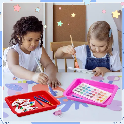 Miniatura 6 de Tatuo Paquete de 16 bandejas de arte de plástico grandes y coloridas para niños, bandejas multicolor de 14 x 10 x 2 pulgadas, bandejas apilables