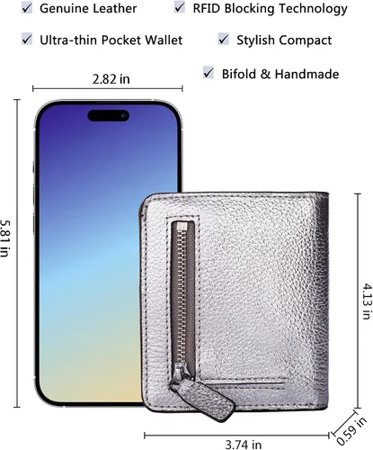 Miniatura 5 de BIG SALE-AINIMOER billetera de bolsillo pequeña con cremallera, plegable, compacta de cuero con bloqueo por identificación por radiofrecuencia