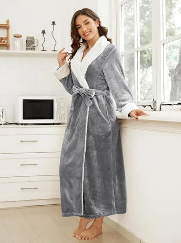 Miniatura 3 de Hellomamma Bata de baño larga para mujer, de felpa suave, de forro polar, camisón para mujer, pijama, ropa de dormir
