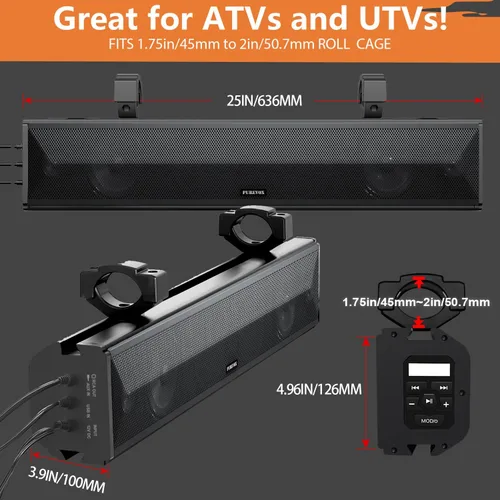Miniatura 3 de Barra de sonido UTV, barra de sonido ATV de 26 pulgadas, sincronización de música, luces multicolor, barra de sonido SXS, impermeable, Bluetooth