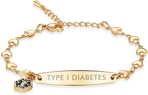 Miniatura 51 de mnmoom Pulseras de alerta médica para mujeres 6.5-8 pulgadas ajustables corazón links pulseras médicas con grabado