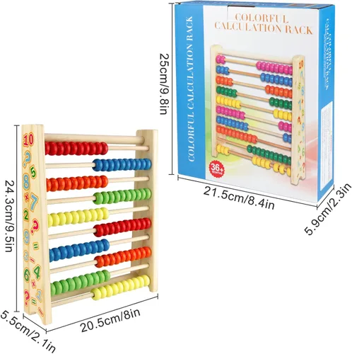 Miniatura 7 de Sealive Ábaco de madera clásico para niños, juguete educativo para contar con 100 cuentas, 123 números de aprendizaje para niños pequeños, juego