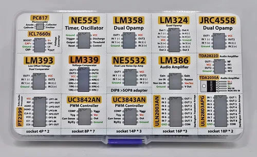 Miniatura 5 de Surtido de chips CI XL, 150 piezas, amplificador, oscilador, pwm, PC817, NE555, LM358, LM324, JRC4558, LM393, LM339, NE5532, LM386, TDA2030