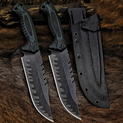 Miniatura 9 de BA-KOR Cuchillo de Caza de Hoja Fija Full Tang de 12.4 Pulgadas – Acero 9CR18MoV de 6mm, Mango G10, Hoja con Sierra Dentada en el Lomo con Acabado