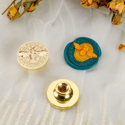 Miniatura 2 de Sello de Cera de Abeja en Relieve 3D - Cabeza de Latón con Mango de Madera, para Hacer Sellos de Cera para Invitaciones de Boda/Sobres/Envoltorios