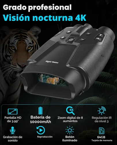 Miniatura 2 de Gafas de visión nocturna, prismáticos de visión nocturna 4K con pantalla HD de 3.99 pulgadas, 10000 mAh recargable, tarjeta de 64 GB incluida