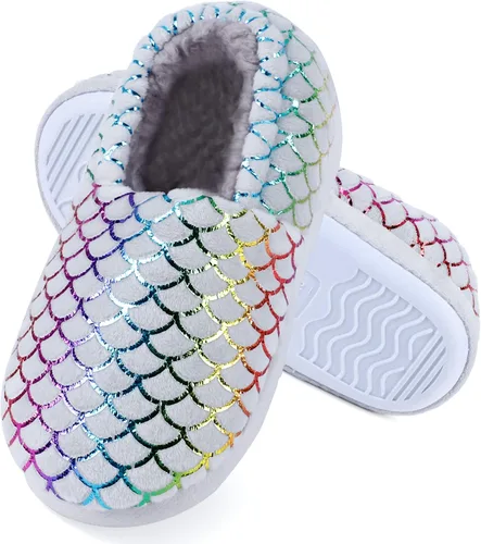 MEJORMEN Pantuflas de casa de sirena para niñas, acogedoras y antideslizantes para interiores y exteriores, pantuflas de dormitorio con purpurina