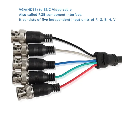 Miniatura 6 de MEIRIYFA Cable adaptador VGA a BNC, HD15 VGA a 5 BNC RGBHV macho coaxial de alta resolución para HDTV Monitor Cable (negro)