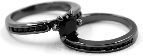 Miniatura 6 de Conjunto de canal solitario de circón negro anillo de compromiso de eternidad anillo de compromiso de 2 piezas para mujer conjuntos de anillos