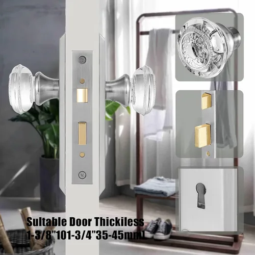 Miniatura 2 de Juego de cerradura de embutir ToPToToo para puerta interior, pomos de puerta de vidrio de cristal interior, reemplazo de perilla de puerta