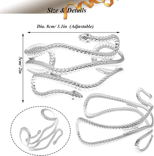 Miniatura 9 de RechicGu Elegante Egipto Cleopatra Remolino Serpiente Brazalete Abierto Pulsera 3.1 in Policarbonato