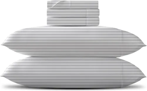 Miniatura 61 de TEXAS LINEN CO. Juego de sábanas de algodón egipcio Split King - 600 número de hilos, 5 piezas, sábanas blancas para cama ajustable, fibra 19: Raya