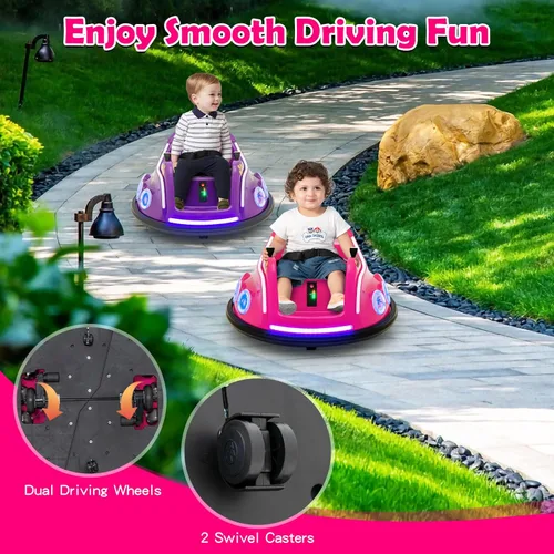Miniatura 3 de Costzon Coche de parachoques para niños, parachoques eléctrico de 12 V con control remoto, giro de 360 grados, luces intermitentes, música Rosa