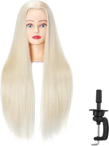 Miniatura 23 de Hairingrid Cabeza de maniquí de 26 a 28 pulgadas, para entrenamiento de peinado, cosmetología, cabeza de muñeca, pelo de fibra sintética y soporte