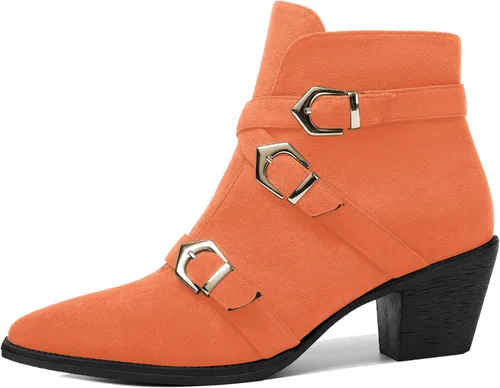 Miniatura 2 de AMBELIGHT Botas altas de tacón bajo grueso con cremallera y puntera puntiaguda para mujer, 2.5 pulgadas