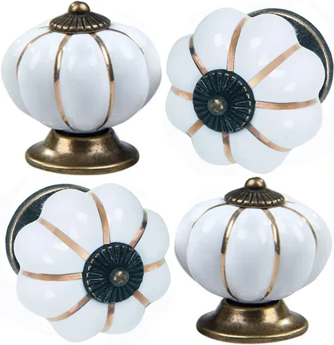 Miniatura 9 de Pomos de cerámica para gabinete, paquete de 4, manijas de puerta de calabaza elegantes y vintage para cocina/cajón/armario/armario (negro, 4 piezas)