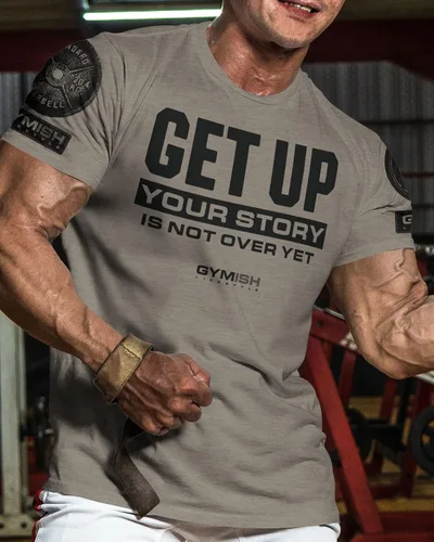 Miniatura 2 de Camisetas de entrenamiento para hombres, Get Up Your Story is Not Over Yet, camiseta divertida de levantamiento de pesas, 3. Get Up Warm Grey Branded
