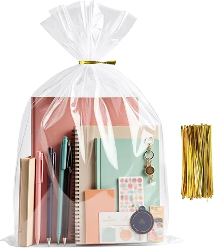 Miniatura 26 de Morepack Bolsas de celofán, 6 x 12 pulgadas, 200 bolsas de celofán con lazos para amarrarlas, de plástico, para poner postres, pastelería, dulces