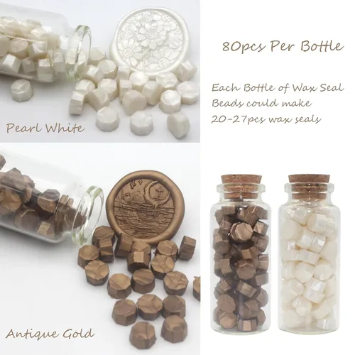 Miniatura 4 de Kit de sello de cera de letras Andotopee con sello de cera de alfabeto inicial G, 3 piezas, sellos de cera de cuentas perla blanca y dorada vintage