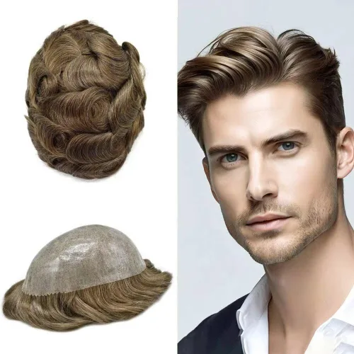Miniatura 31 de Peluca completa de poliuretano para hombre, sistemas de reemplazo de cabello humano, piel fina y duradera, para hombre, prótesis de cabello