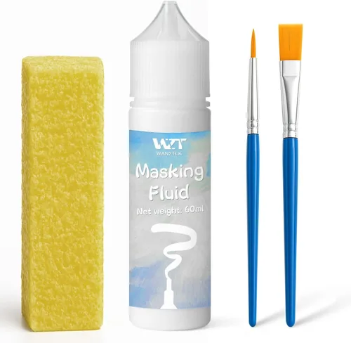 Líquido de Enmascaramiento para Pintura de Acuarela - 60ml Blanco con Pincel y Borrador - Líquido de Enmascaramiento Artístico Fluido de Acuarela