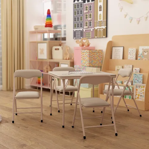 Miniatura 12 de HBCY Creations Juego de mesa y sillas plegables para niños de 5 piezas, diseño negro, ligero y portátil, función de bloqueo de seguridad, asientos