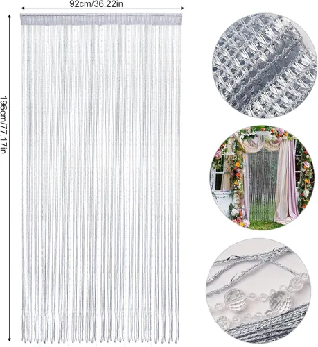 Miniatura 3 de Cortinas blancas con cuentas para puertas de 36 x 77 pulgadas, cortina de cuentas con borlas de cristal para colgar en la puerta, cortinas