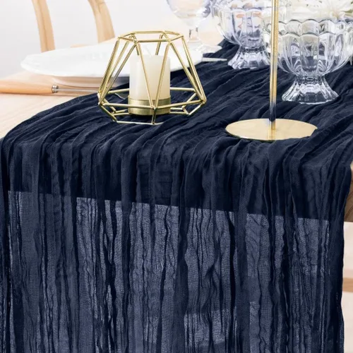 Miniatura 17 de MLMW Paquete de 6 Caminos de Mesa de Estopilla Azul Polvoriento para Revelación de Género Boho Gasa Rústica de Tela de Queso Camino de Mesa 160 Azul