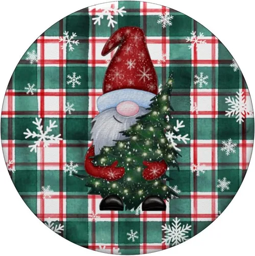 Miniatura 3 de Lindos gnomos de Navidad, copos de nieve a cuadros verdes y rojos, estilo vintage, PopSockets estándar PopGrip