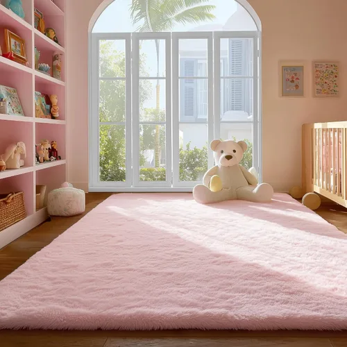 Miniatura 3 de PAGISOFE - Alfombra de área peluda y mullida de color rosa, de 5 x 8 pies, para niños, alfombras peludas para dormitorio de niñas, sala de estar