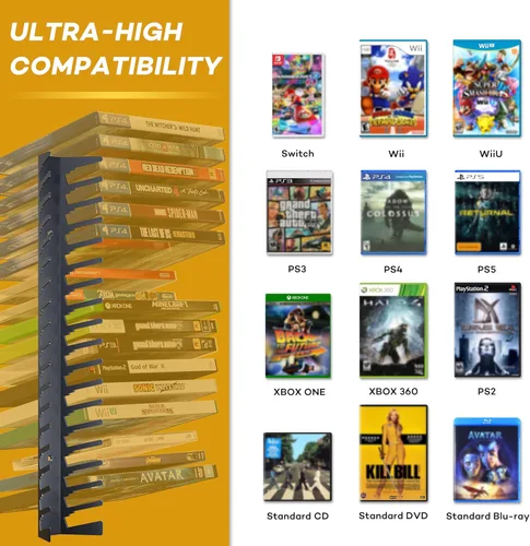 Miniatura 2 de Funturbo Soporte de Pared para Almacenamiento de Videojuegos, Soporte de Estuche de Juegos de Metal, Estantes de Almacenamiento de Medios Montados