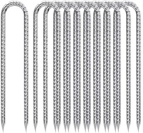 Miniatura 20 de Estacas de Varilla de Refuerzo de 12 Pulgadas, Estacas de Suelo Resistentes con Gancho en J Galvanizado Anti-Óxido, Anclajes de Suelo Resistentes