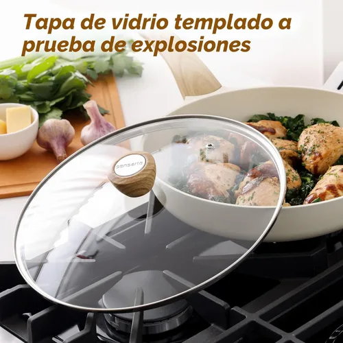 Miniatura 4 de SENSARTE Sartén antiadherente de cerámica con tapa, sartén antiadherente de 9.5 pulgadas, sartén de cocina no tóxica, libre de PFAS/PTFE/PFOA