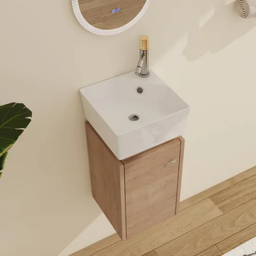 Malwee Tocador de pared de 12 pulgadas, tocador de esquina, tocador de baño flotante de 12'' con lavabo, con 1 puerta y encimera de lavabo de