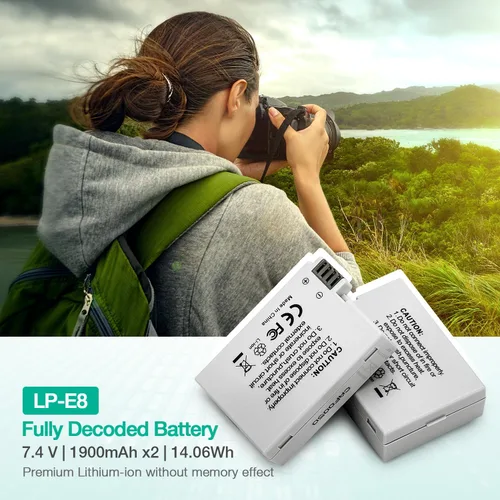 Miniatura 2 de FirstPower Paquete de 2 baterías LP-E8 compatibles con Canon EOS Rebel T5i, T4i, T3i, T2i, EOS 550D, 600D, 650D, 700D, Kiss X4, Kiss X5, Kiss X6