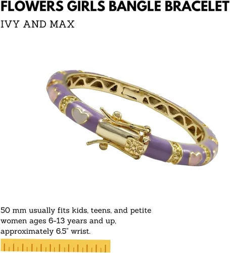 Miniatura 3 de Ivy and Max Pulsera con acabado dorado y esmalte de lavanda con múltiples corazones para niñas