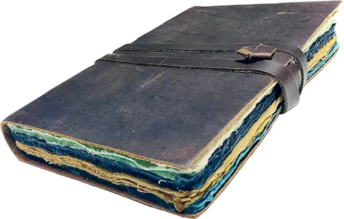 Diario vintage de cuero para mujeres y hombres, cuaderno de recortes de cuero, 240 páginas, papel de borde de cubierta de colores, diario de viaje