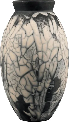 Miniatura 4 de RAAQUU Jarrón grande ovalado de cerámica ahumada Raku S/N0000596 13.5 pulgadas, cerámica de arcilla Raku, arte hecho a mano, decoración del hogar