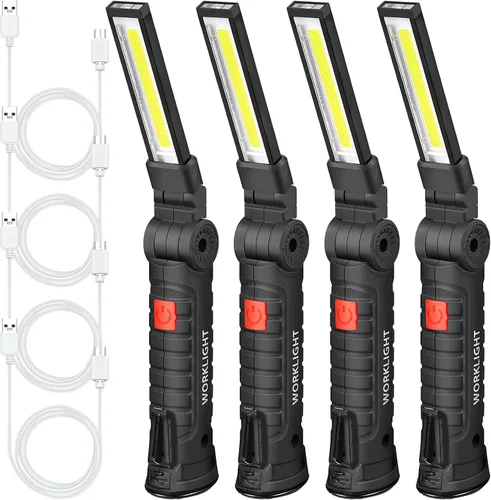 Miniatura 9 de Honoson - Juego de 4 luces de trabajo LED Honoson recargables con base magnética, gancho para colgar y rotación de 360°, 5 modos de linterna LED