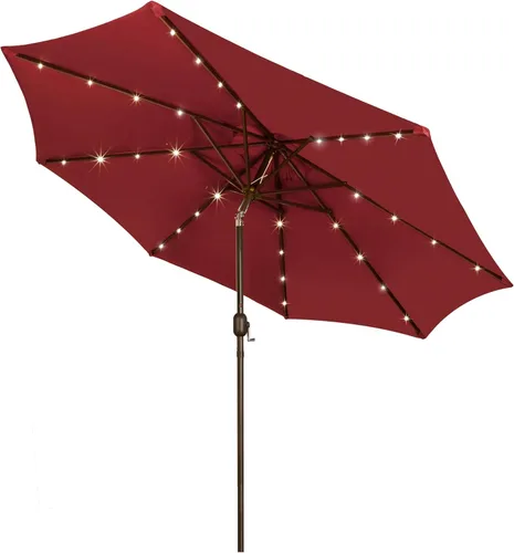 Miniatura 9 de Blissun - Sombrilla solar de 9 pies, 32 luces LED, parasol de mesa para patio, jardín, cubierta, piscina y playa (gris)