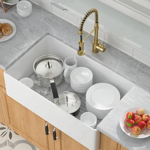Miniatura 3 de Mocoloo Fregadero de cocina de granja blanco 33 – Fregadero plano de estilo rústico de 33 x 20 x 10 pulgadas, fregadero plano de estilo rústico