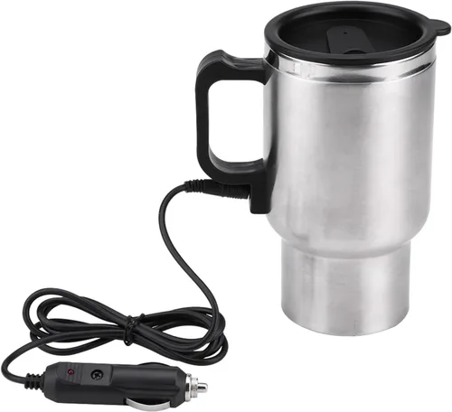 Taza de calefacción para automóvil, taza de calefacción de viaje de acero inoxidable de 12 V 15.2 fl oz, taza de calefacción eléctrica para viajes,