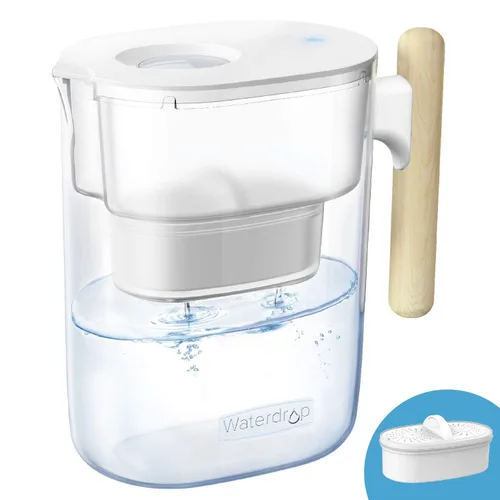 Waterdrop Jarra de filtro de agua con 1 filtro, larga vida útil de 200 galones, jarra grande de filtro de agua Chubby de 10 tazas, certificado NSF,
