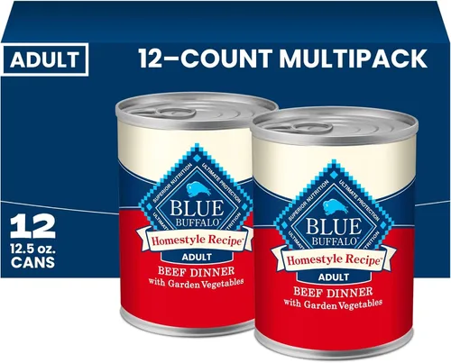 Blue Buffalo Homestyle - Comida húmeda para perro, receta casera, alimento para perro adulto, vacuno, lata de 12.5 onzas (Paquete de 12.5)