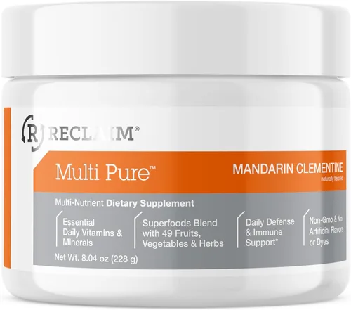 Miniatura 4 de Reclaim Multi Pure Mandarina Clementine Apoyo Inmune, Vitamina C, Complejo Vitamina B, Probiótico, Superalimento en polvo, Calcio, Óxido