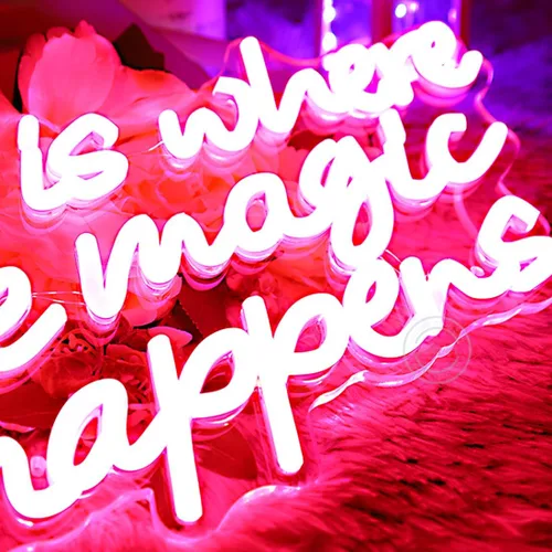 Miniatura 4 de Britrio Letrero de neón con texto en inglés "This Is Where The Magic Happens" (This Is Where The Magic Happens), letreros de luz LED rosa