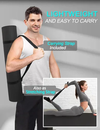 Miniatura 7 de Extra Long & Wide Thick Yoga Mat for Tall Men & Women, 84'' x 32'' x 7mm Oversized Yoga Mat Double-Sided Non Slip, Pro TPE Yoga Mats with Strap Negro